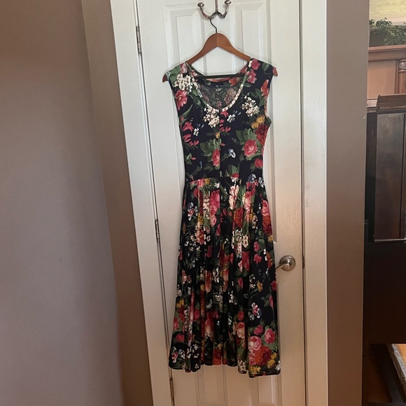 Phoebe: Maxi Dress, Dark Floral, Full Twirly Heavy Ballroom Dance Skirt: Size M - Picture 4 of 5